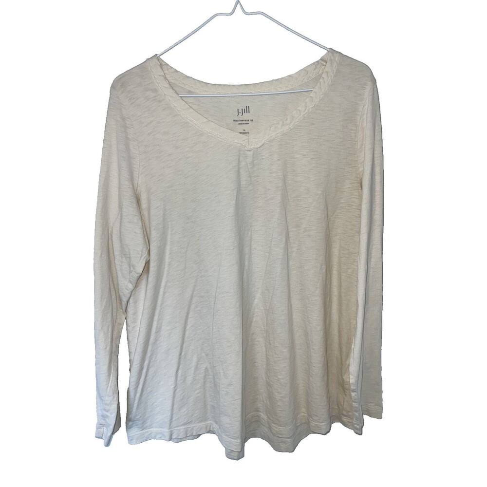 J. Jill Voile-Trim Slub Tee 1X Cream 100% Cotton Soft Breathable Jersey Knit